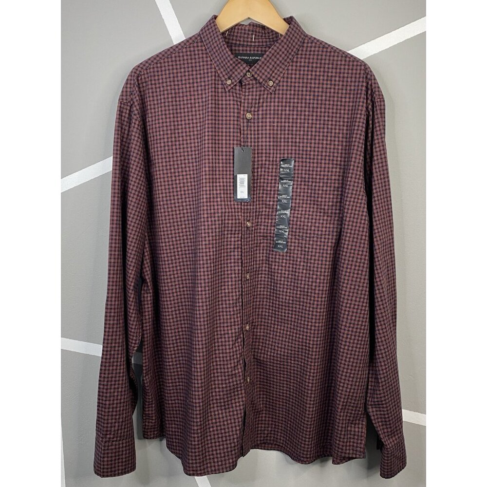 Banana Republic Slim Softwash Organic Cotton Shirt Men’s XXL Red Black Check NWT